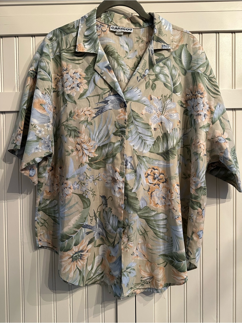 Vintage Caribou Tropical Floral Hawaiian Button Down Shirt Size 18